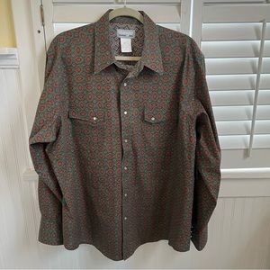 Wrangler Wrancher Green & Red Print Pearl Snap Button Western Shirt Men’s XL